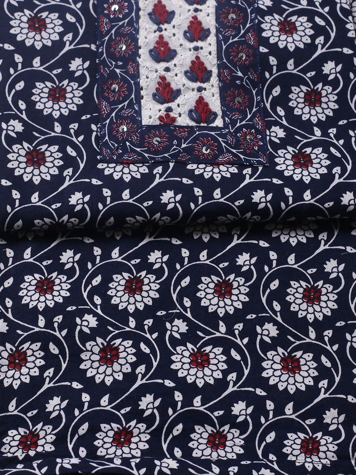 Embroidered Cotton Blend Unstitched Suit With Pant &amp; Dupatta