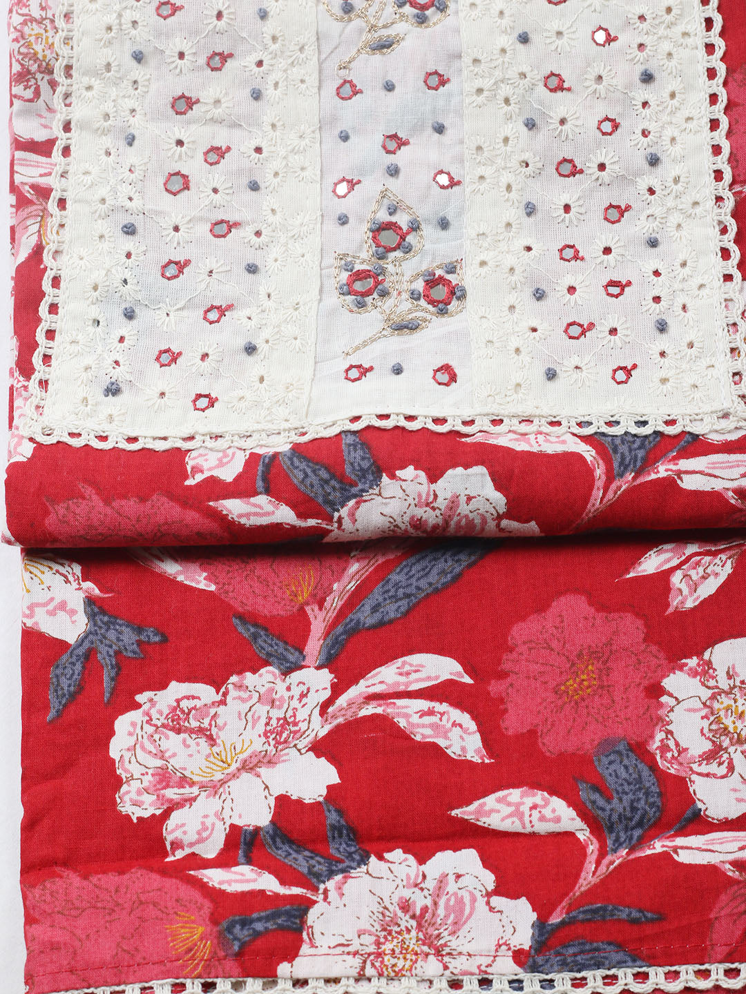 Embroidered Cotton Blend Unstitched Suit With Pant &amp; Dupatta