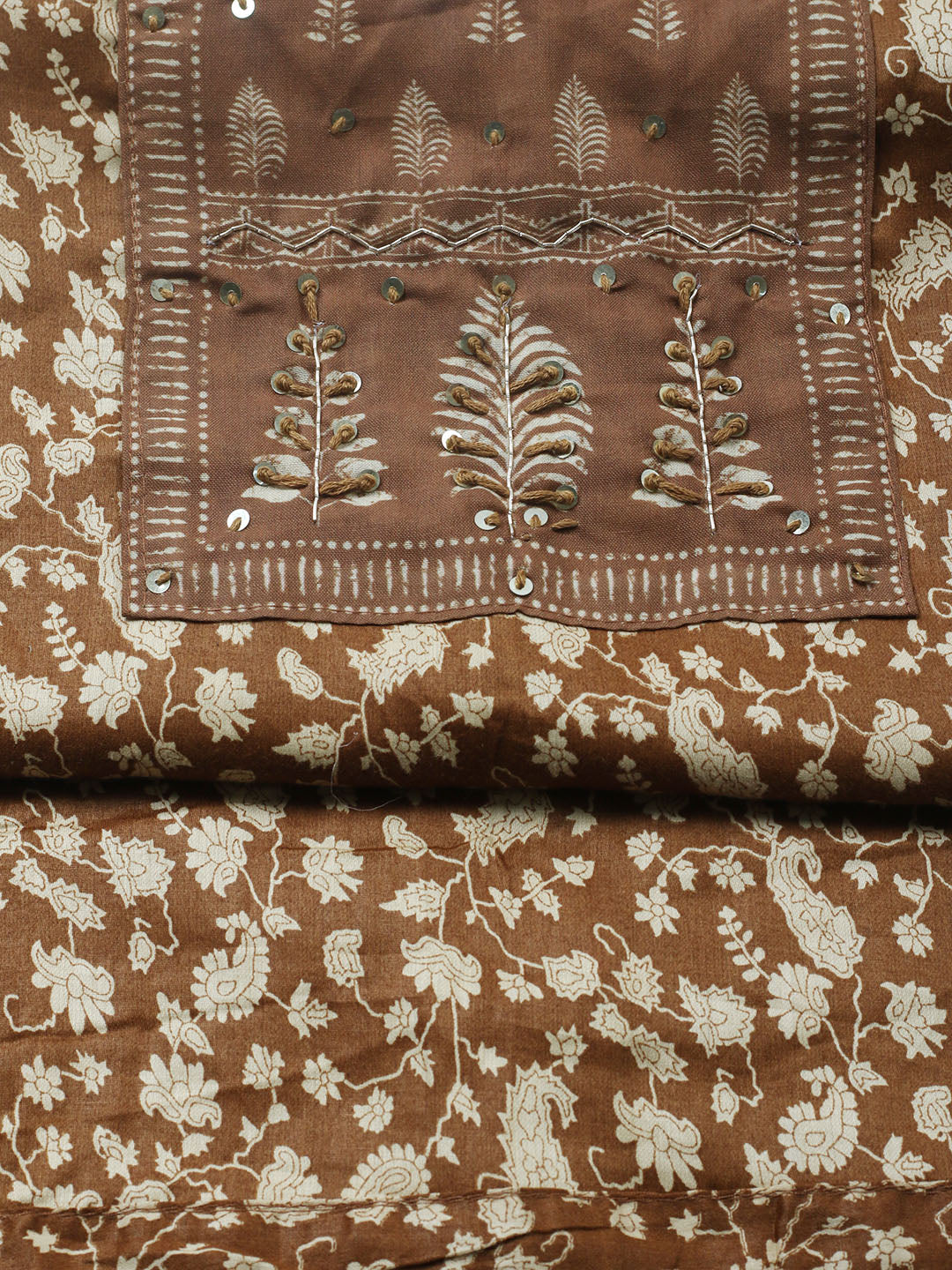 Printed Cotton Blend Unstitched Suit With Pant &amp; Dupatta