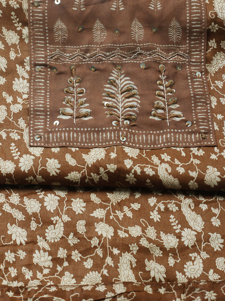 Printed Cotton Blend Unstitched Suit With Pant &amp; Dupatta