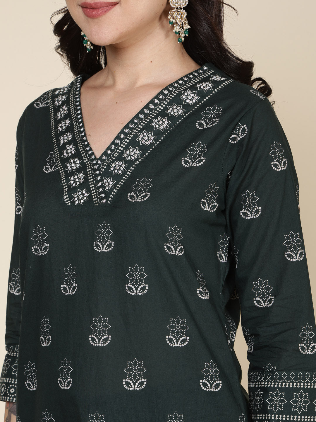 Printed Cotton Blend Kurta With Pants & Dupatta