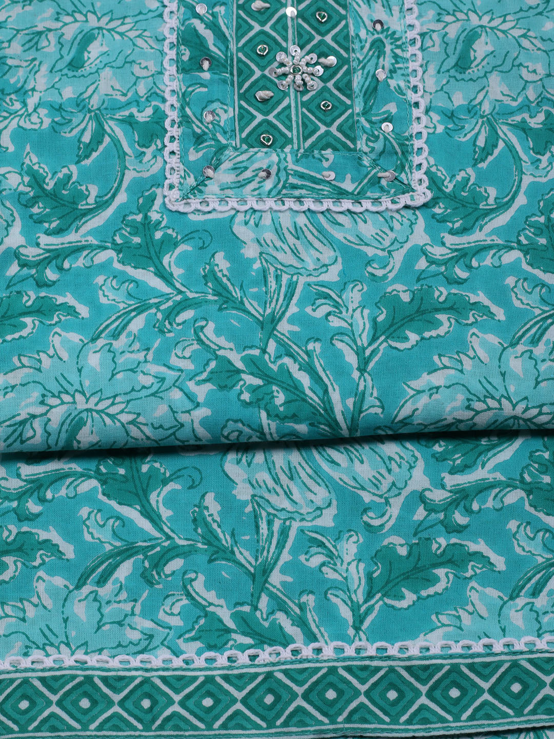 Printed Cotton Blend Unstitched Suit With Dupatta