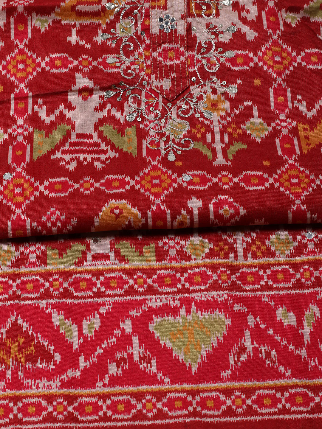 Printed Chanderi Unstitched Suit With Dupatta