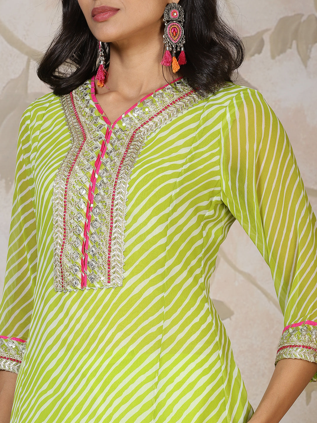 Embroidered Georgette Kurta With Pants & Dupatta