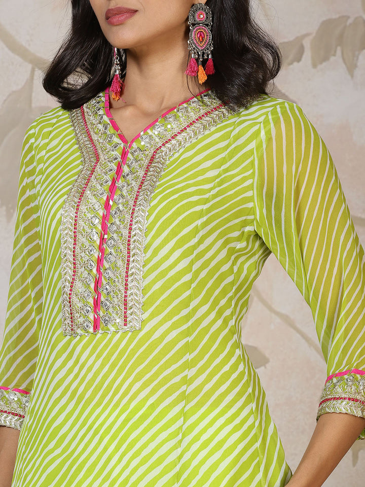 Embroidered Georgette Kurta With Pants &amp; Dupatta