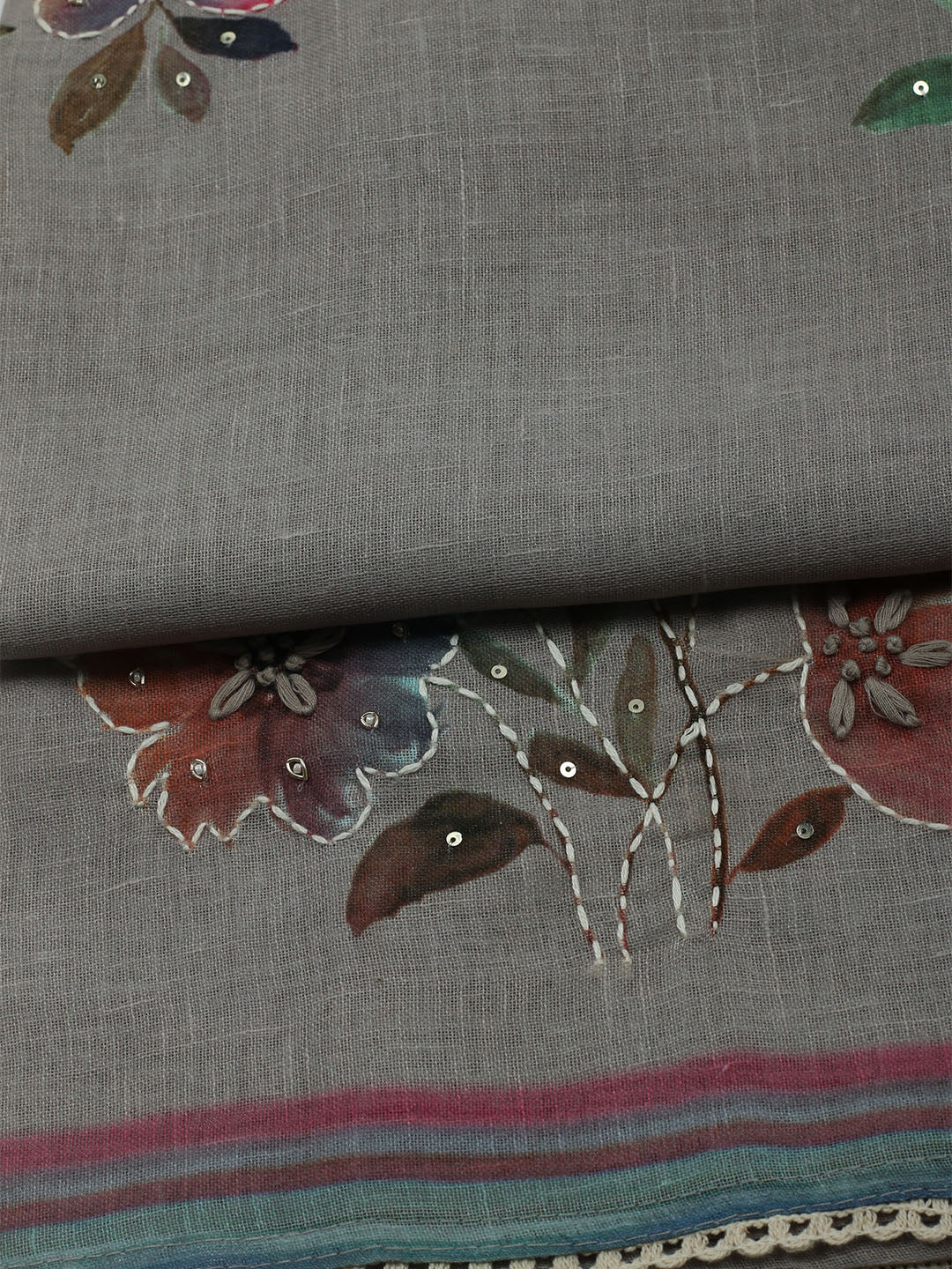 Printed Linen Unstitched Kurta With Pant &amp; Dupatta