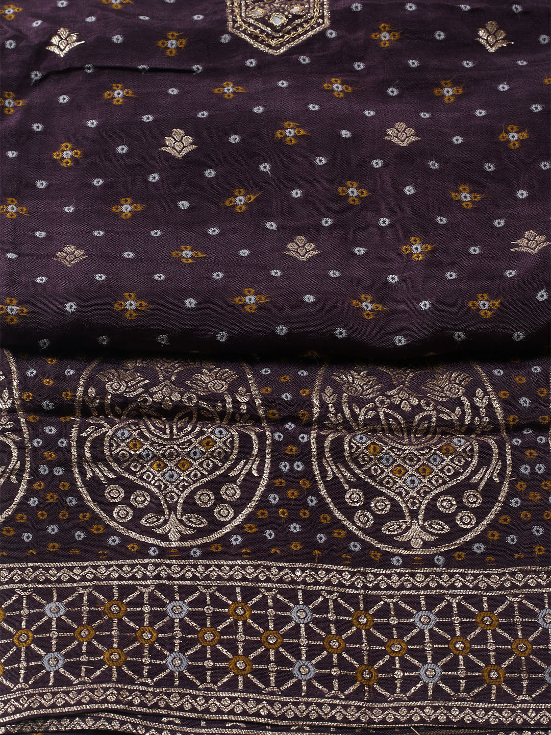 Woven Design Chanderi Unstitched Kurta With Pant &amp; Dupatta