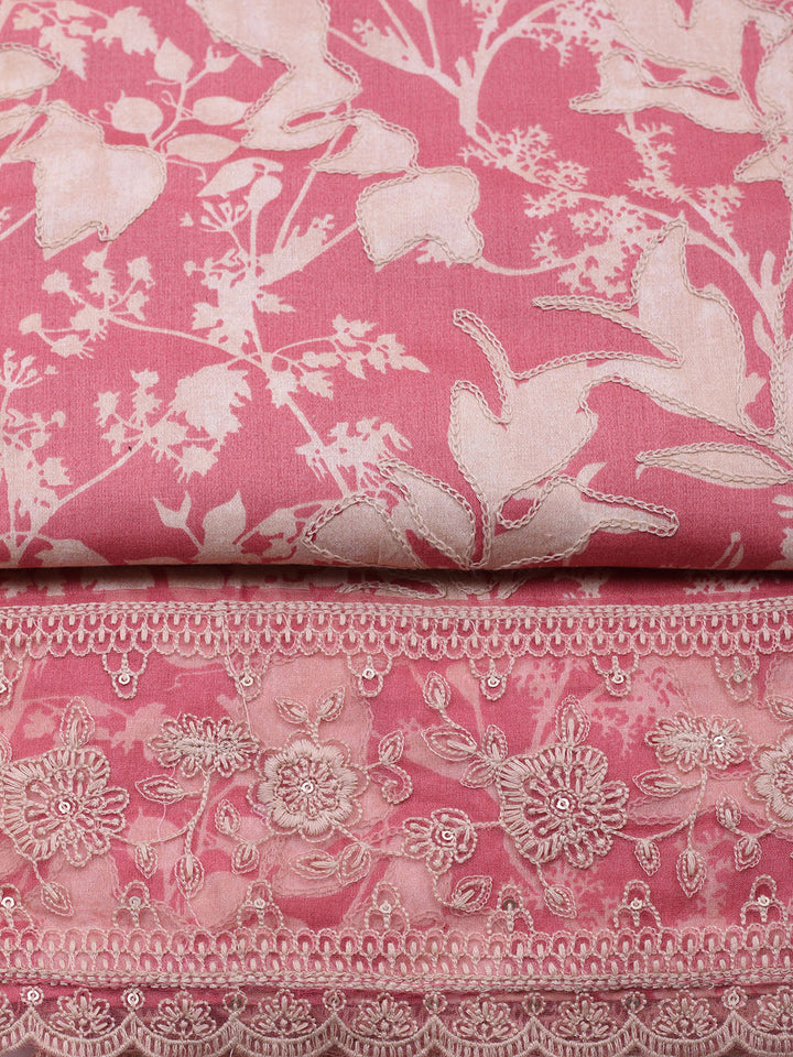 Embroidered Cotton Blend Unstitched Suit With Pant &amp; Dupatta