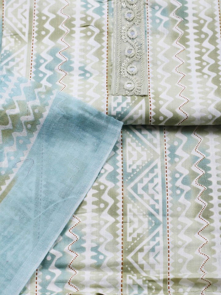 Printed Cotton Blend Unstitched Suit With Pant &amp; Dupatta