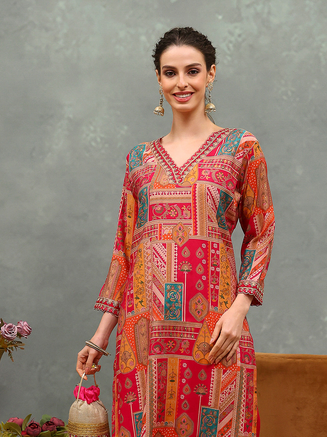 Embroirdred Muslin Kurta With Pants