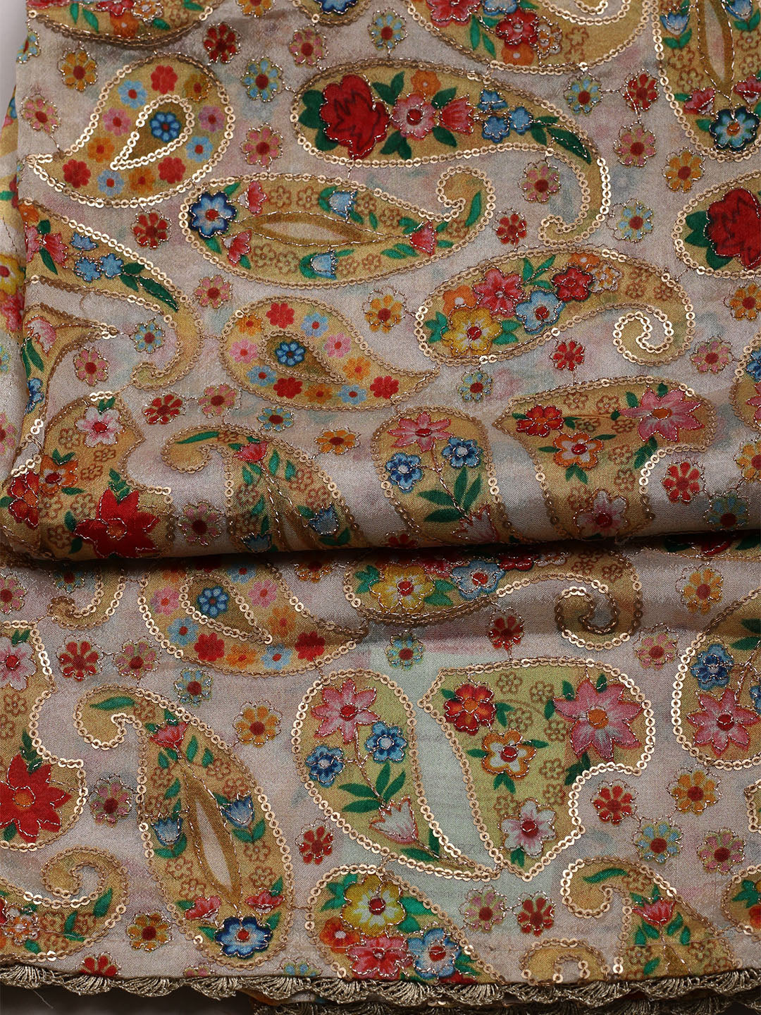 Embroidered Chinon Unstitched Suit With Dupatta