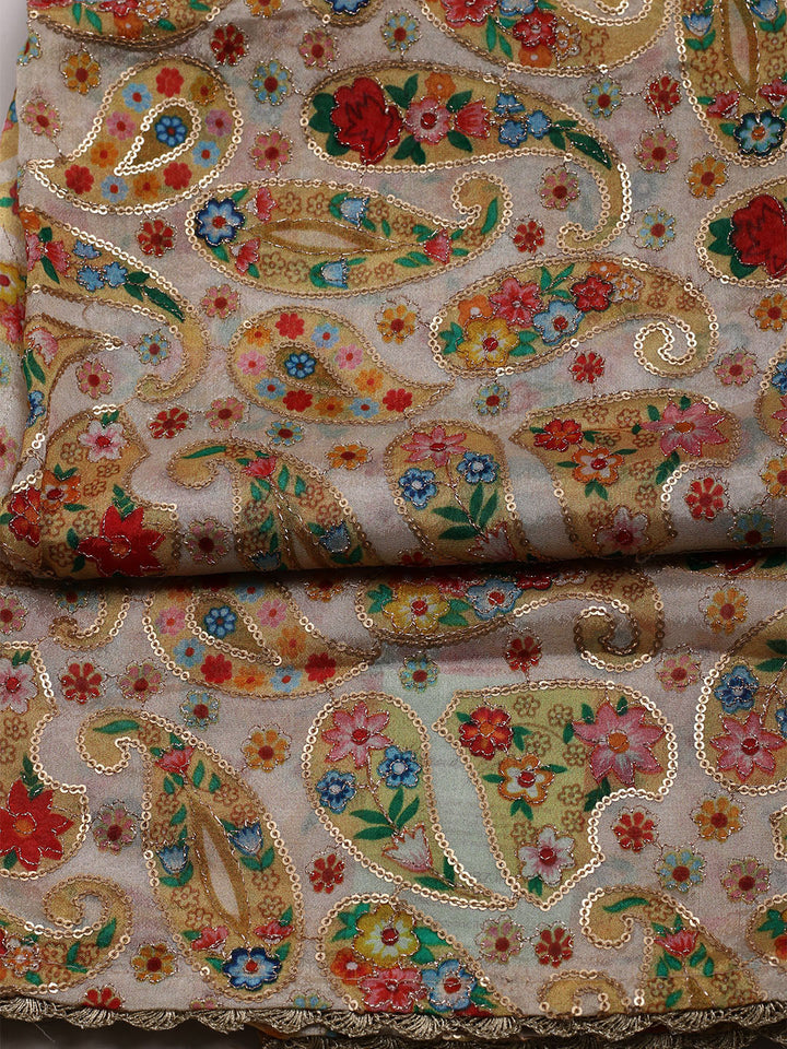 Embroidered Chinon Unstitched Suit With Dupatta