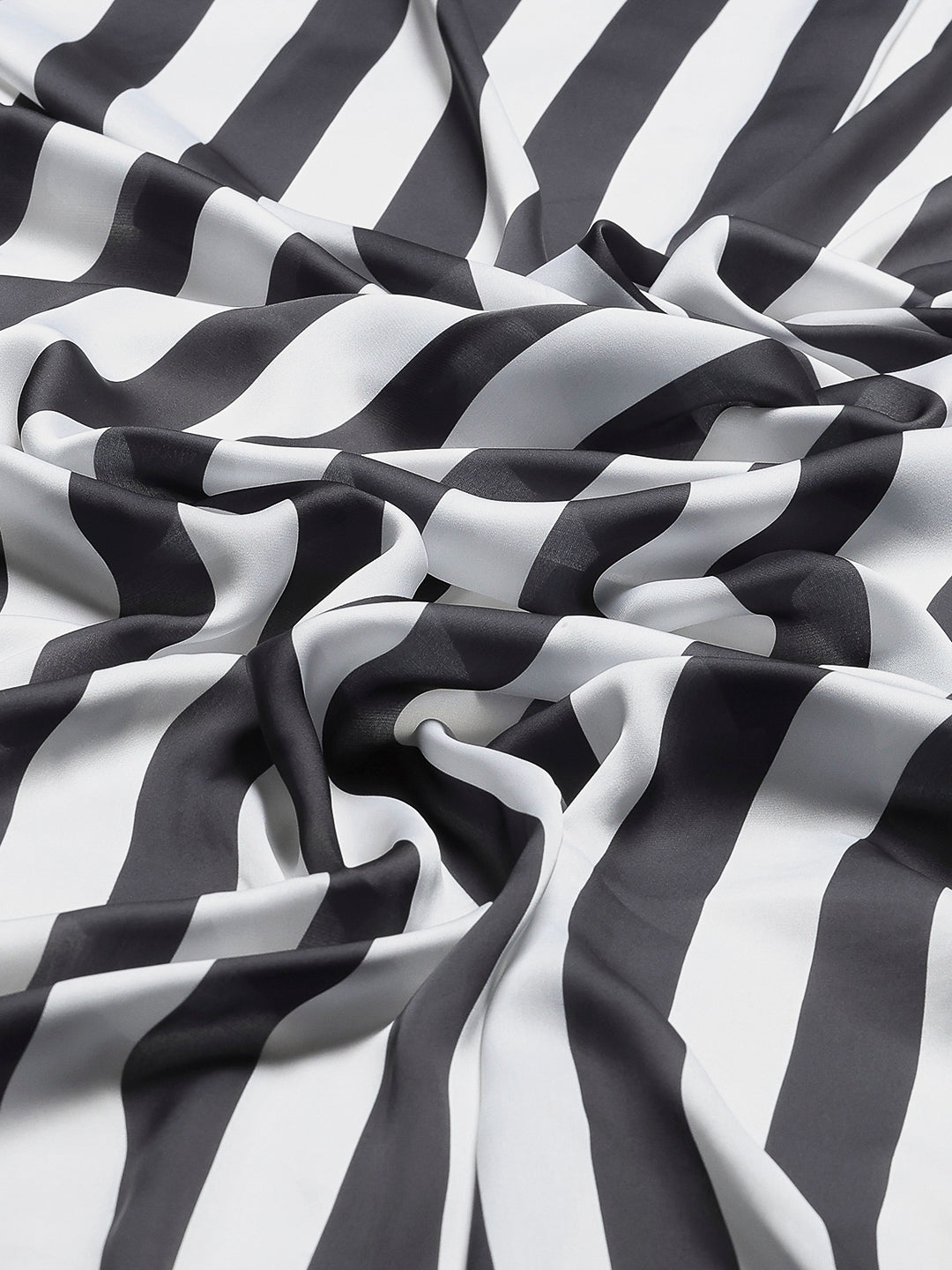 Stripes Printed &amp; Embellished Satin Saree