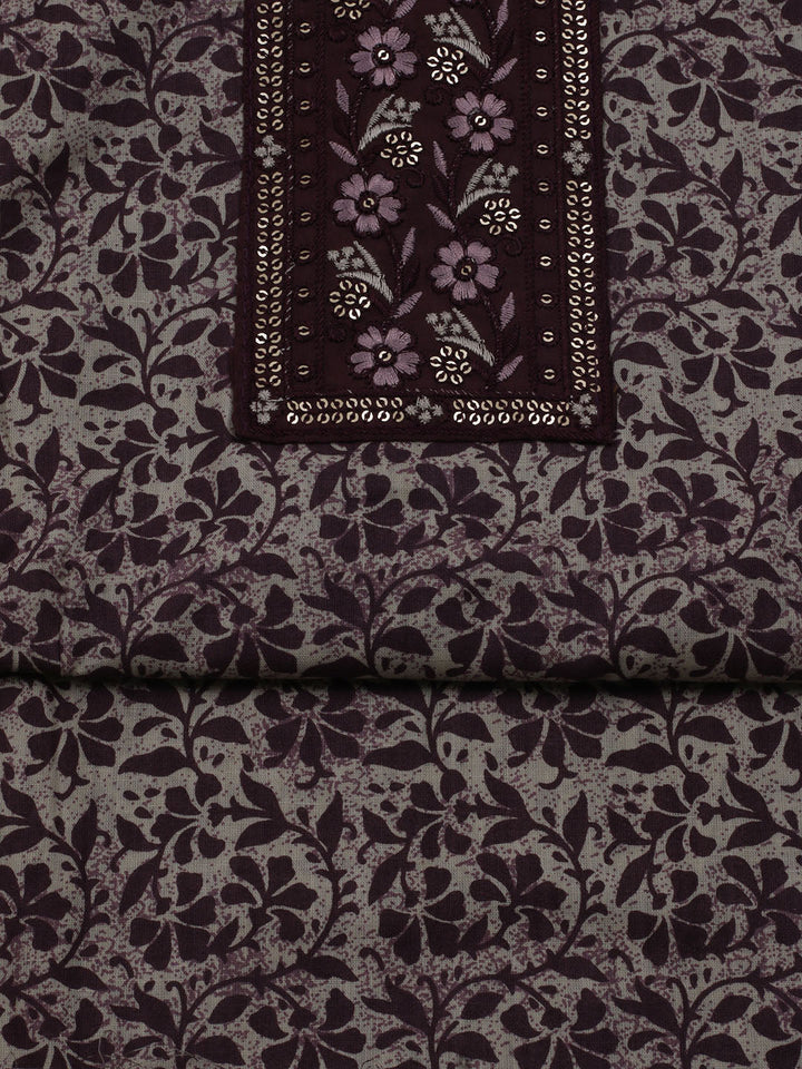 Printed Cotton Blend Unstitched Suit With Dupatta