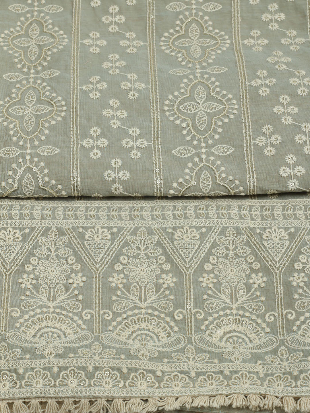 Embroidered Chanderi Unstitched Suit With Pant &amp; Dupatta