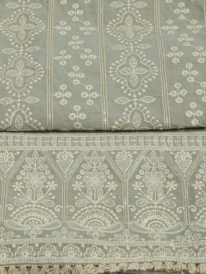 Embroidered Chanderi Unstitched Suit With Pant &amp; Dupatta