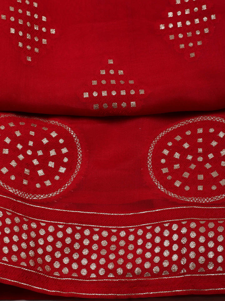 Embroidered Chanderi Unstitched Suit With Pant &amp; Dupatta