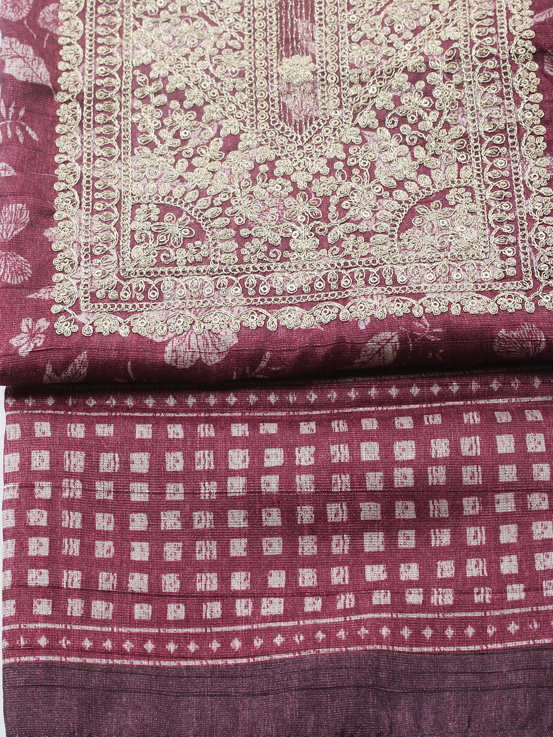 Embroidered Cotton Blend Unstitched Suit With Pant &amp; Dupatta