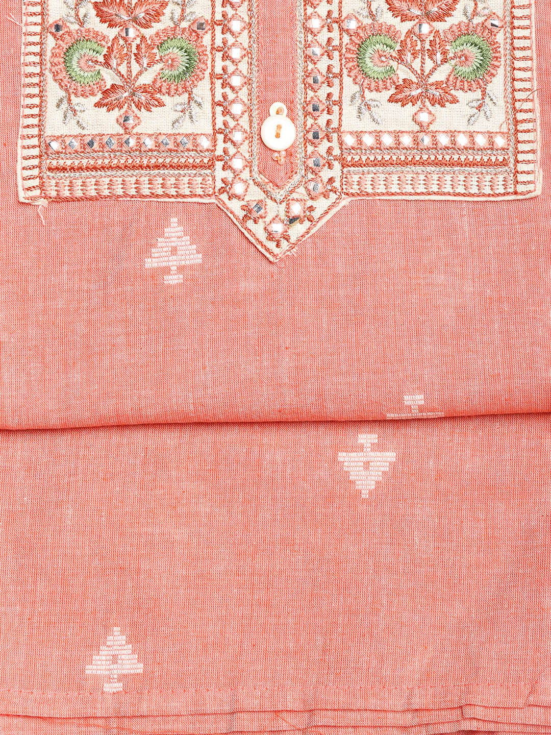 Neck Embroidered Cotton Blend Unstitched Suit With Dupatta