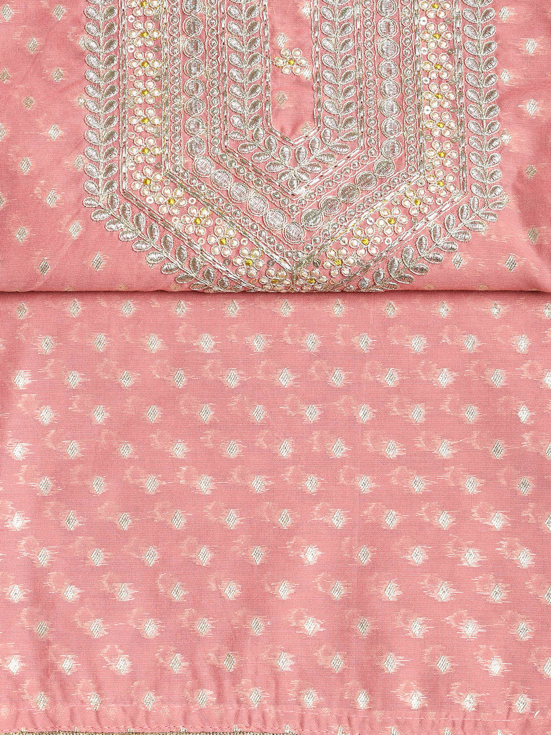 Embroidered Chanderi Unstitched Suit With Dupatta