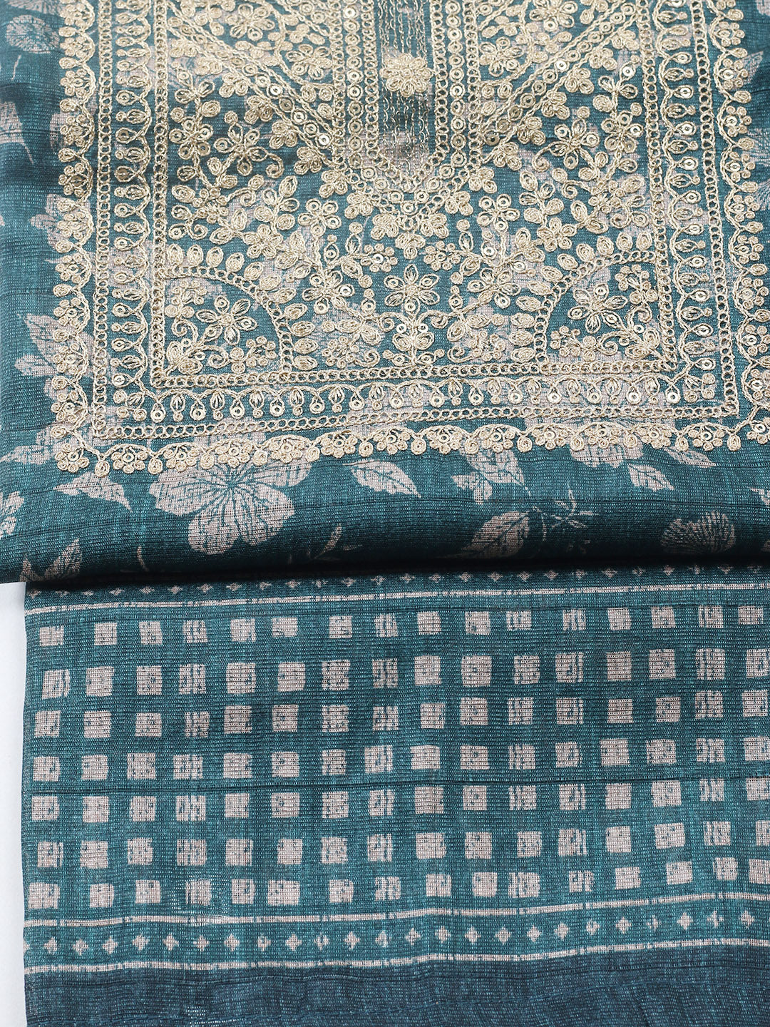 Embroidered Cotton Blend Unstitched Suit With Pant &amp; Dupatta