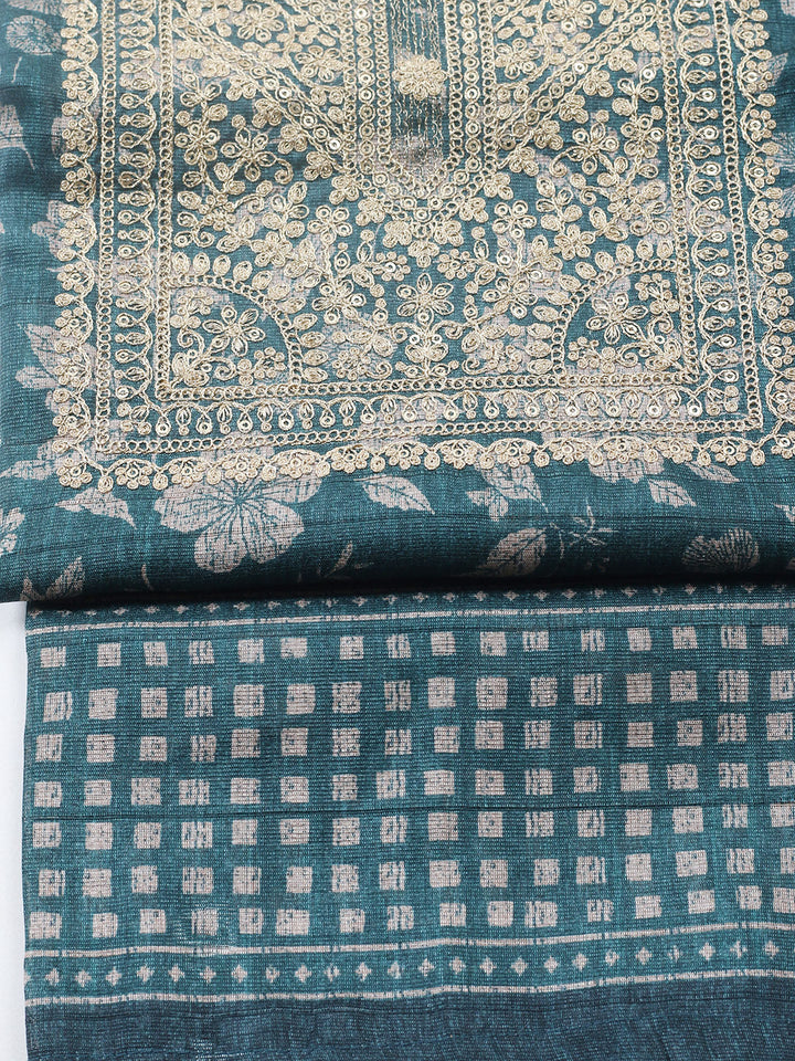 Embroidered Cotton Blend Unstitched Suit With Pant &amp; Dupatta