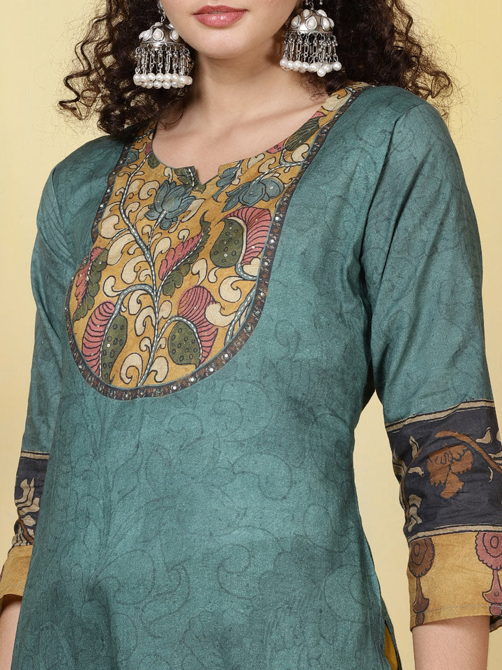 Printed Cotton Blend Kurta With Pants &amp; Dupatta