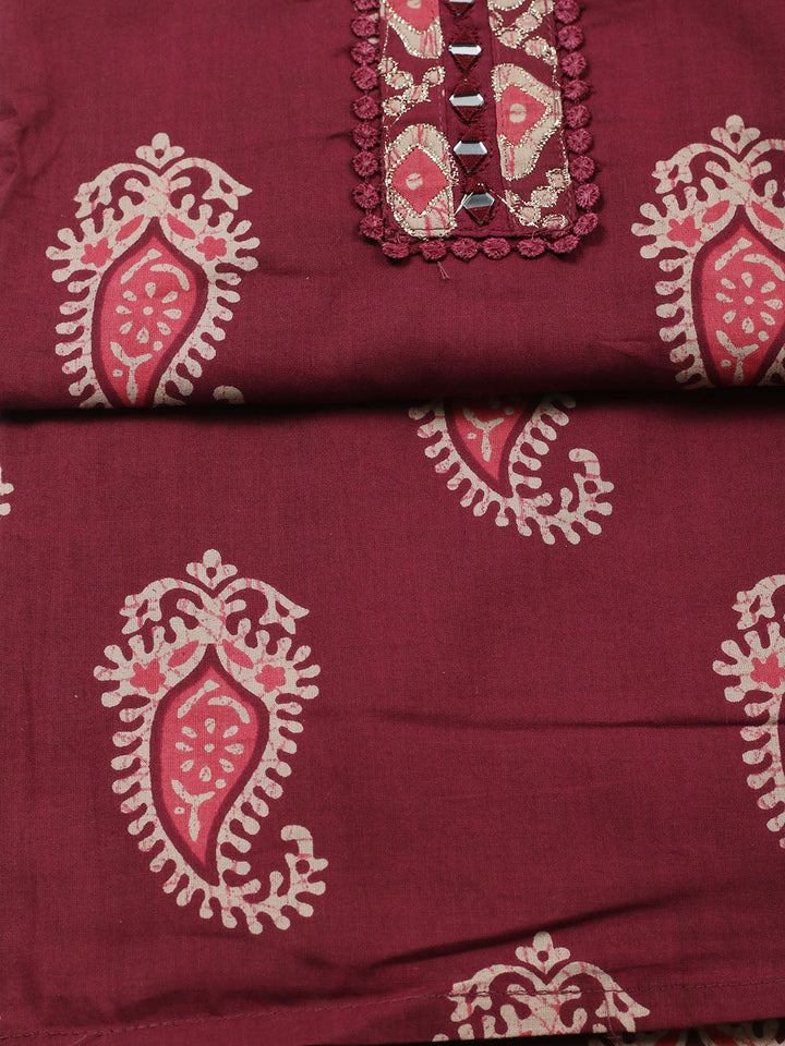 Embroidered Cotton Blend Unstitched Suit With Pant Dupatta