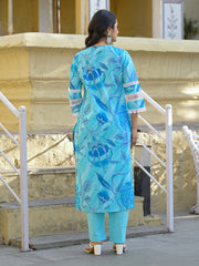 Printed Cotton Blend Kurta With Pants & Dupatta
