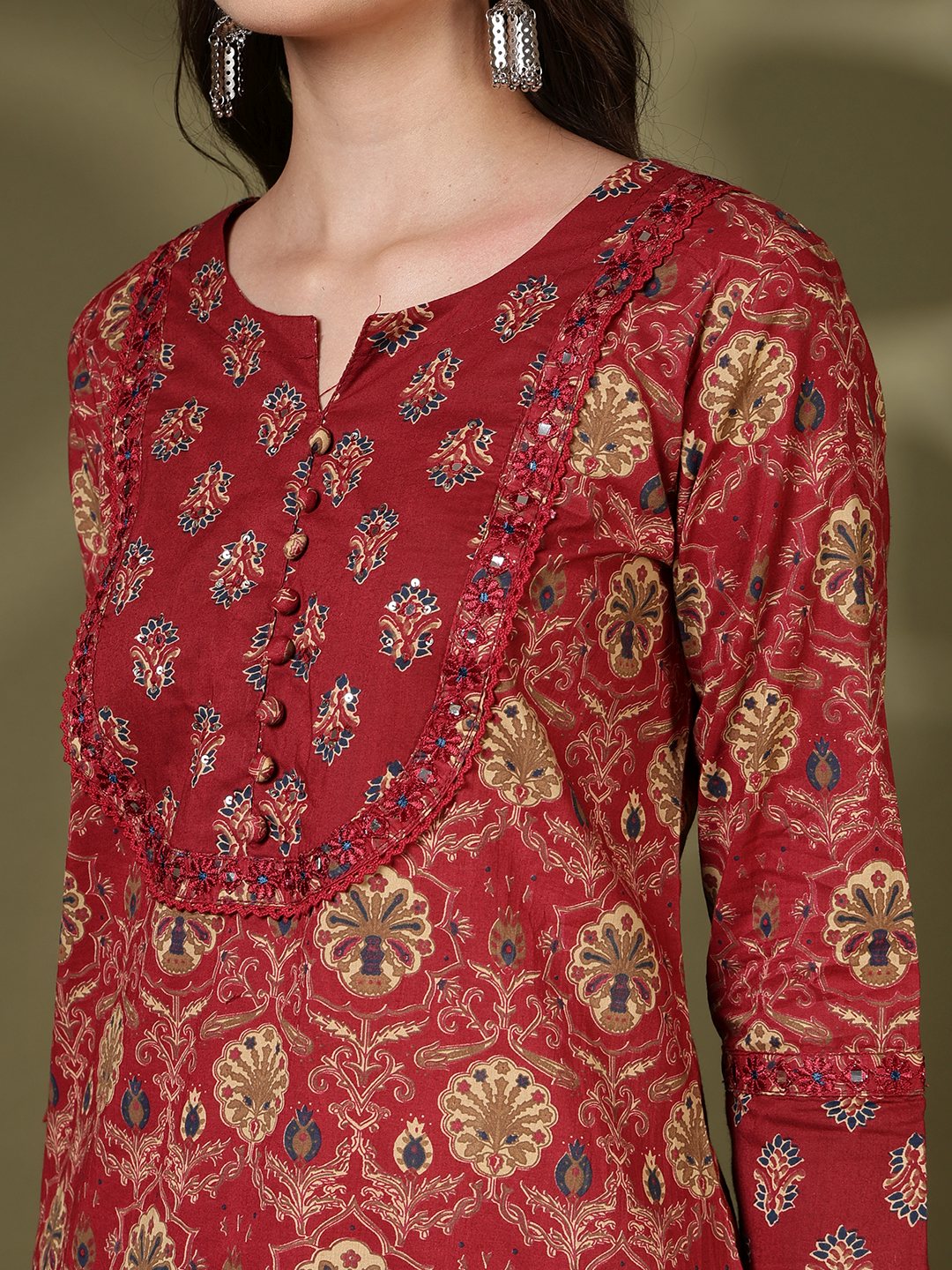 Printed Cotton Blend Kurta With Pant &amp; Dupatta