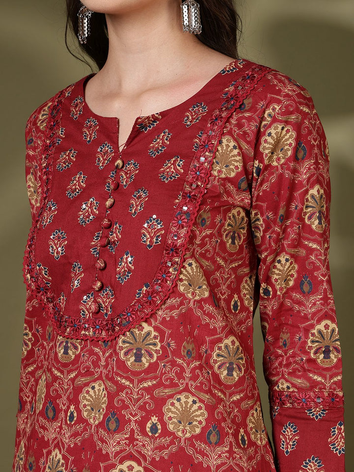 Printed Cotton Blend Kurta With Pant &amp; Dupatta