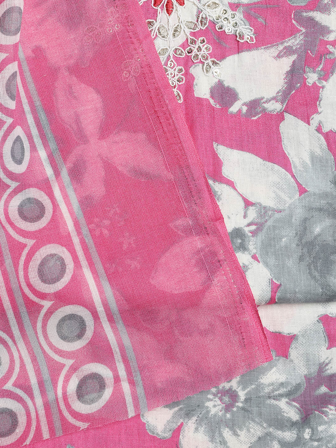 Printed Cotton Blend Unstitched Suit With Dupatta