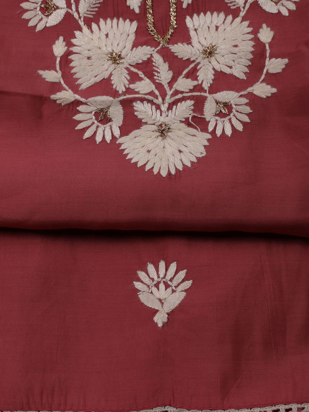 Neck Embroidered Chanderi Unstitched Suit With Dupatta