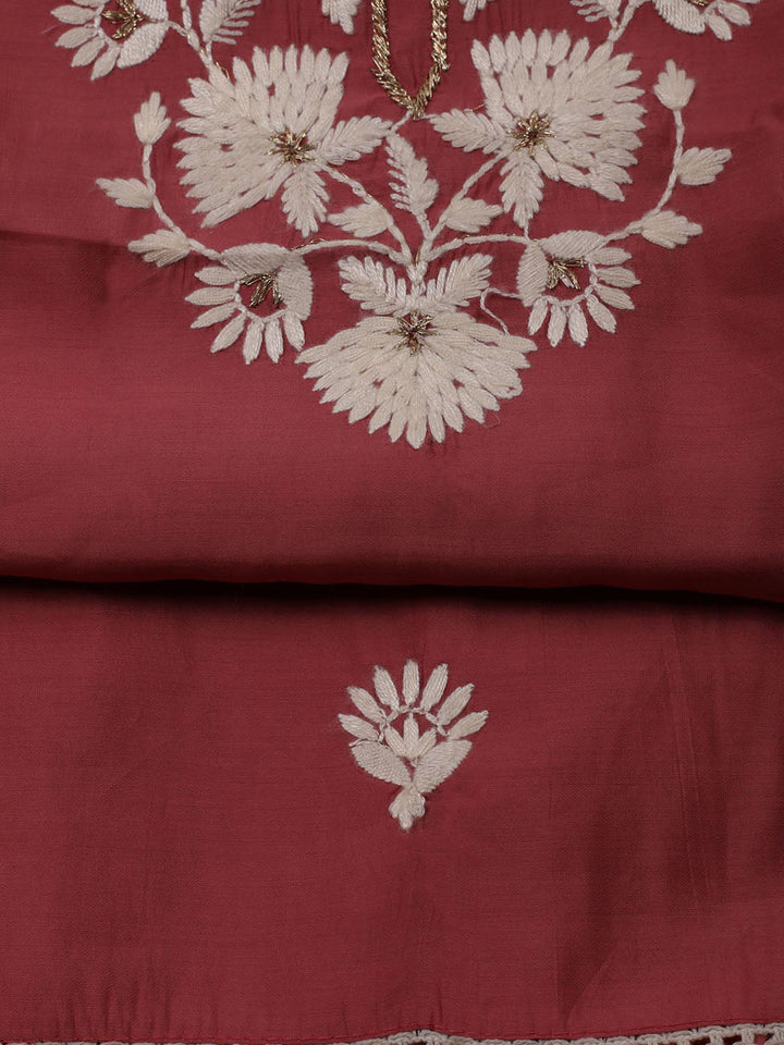 Neck Embroidered Chanderi Unstitched Suit With Dupatta