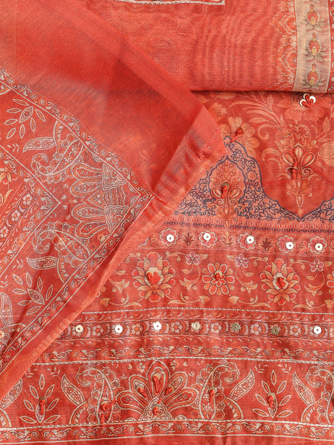 Printed Booti Chanderi Unstitched Suit With Dupatta