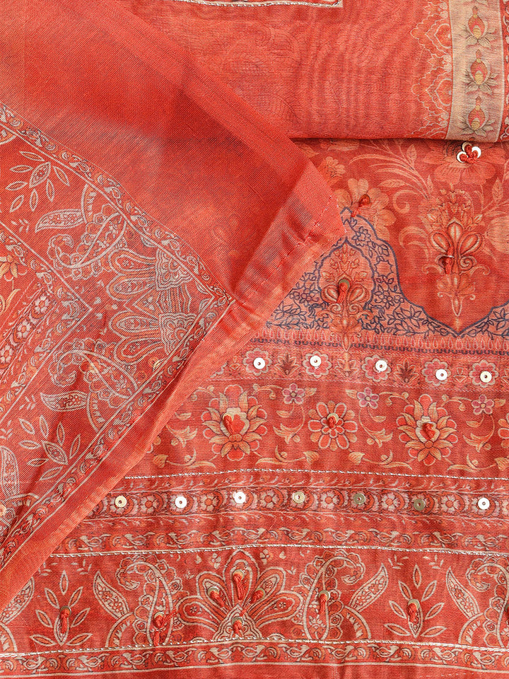 Printed Booti Chanderi Unstitched Suit With Dupatta