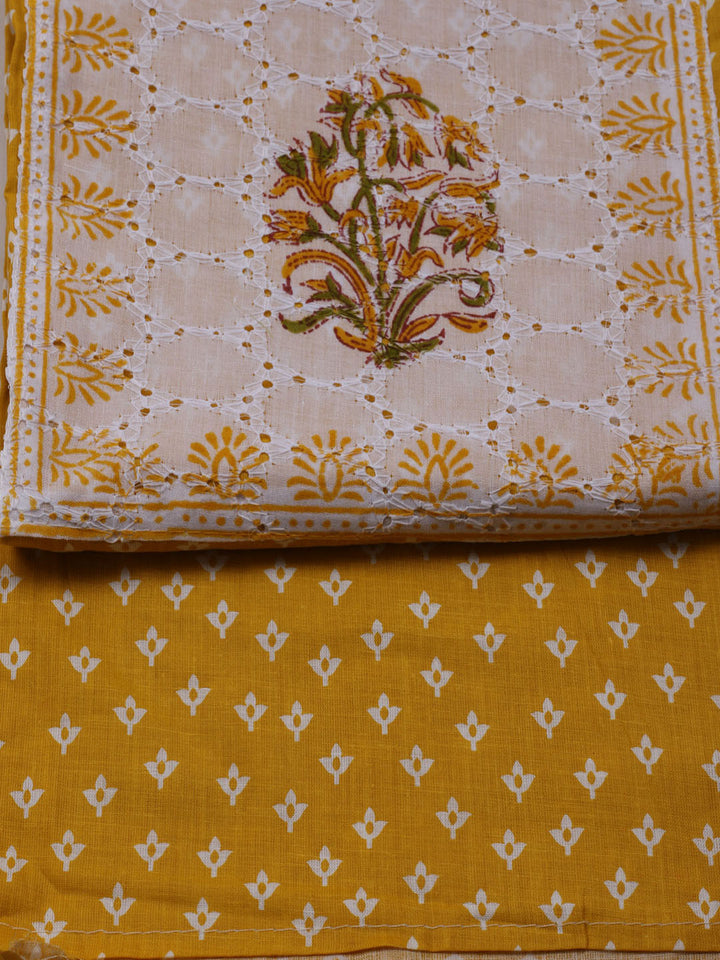 Printed Cotton Blend Unstitched Suit With Dupatta