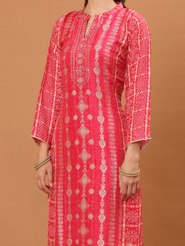 Banarasi Printed Embroidery Kurta With Pants & Dupatta