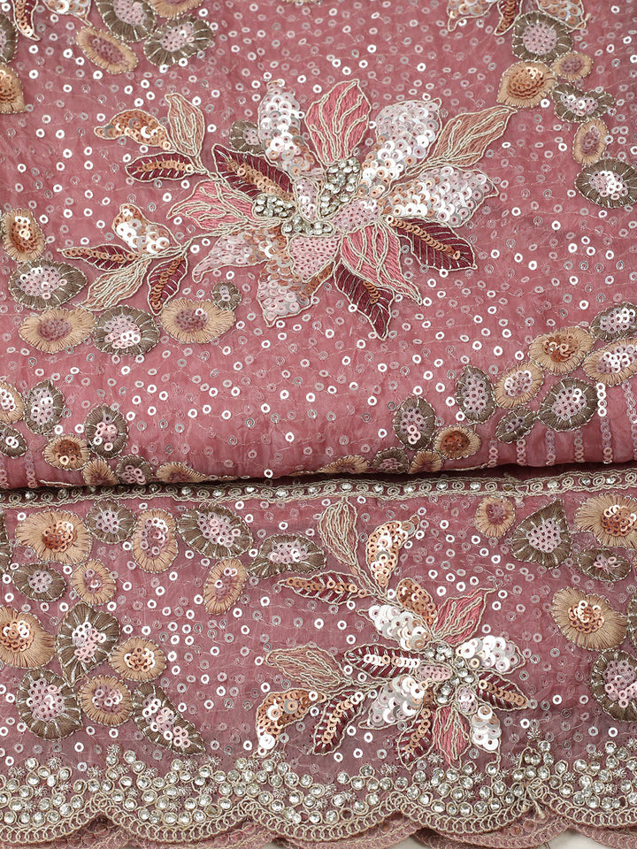 Embroidered Organza Unstitched Suit With Pant &amp; Dupatta