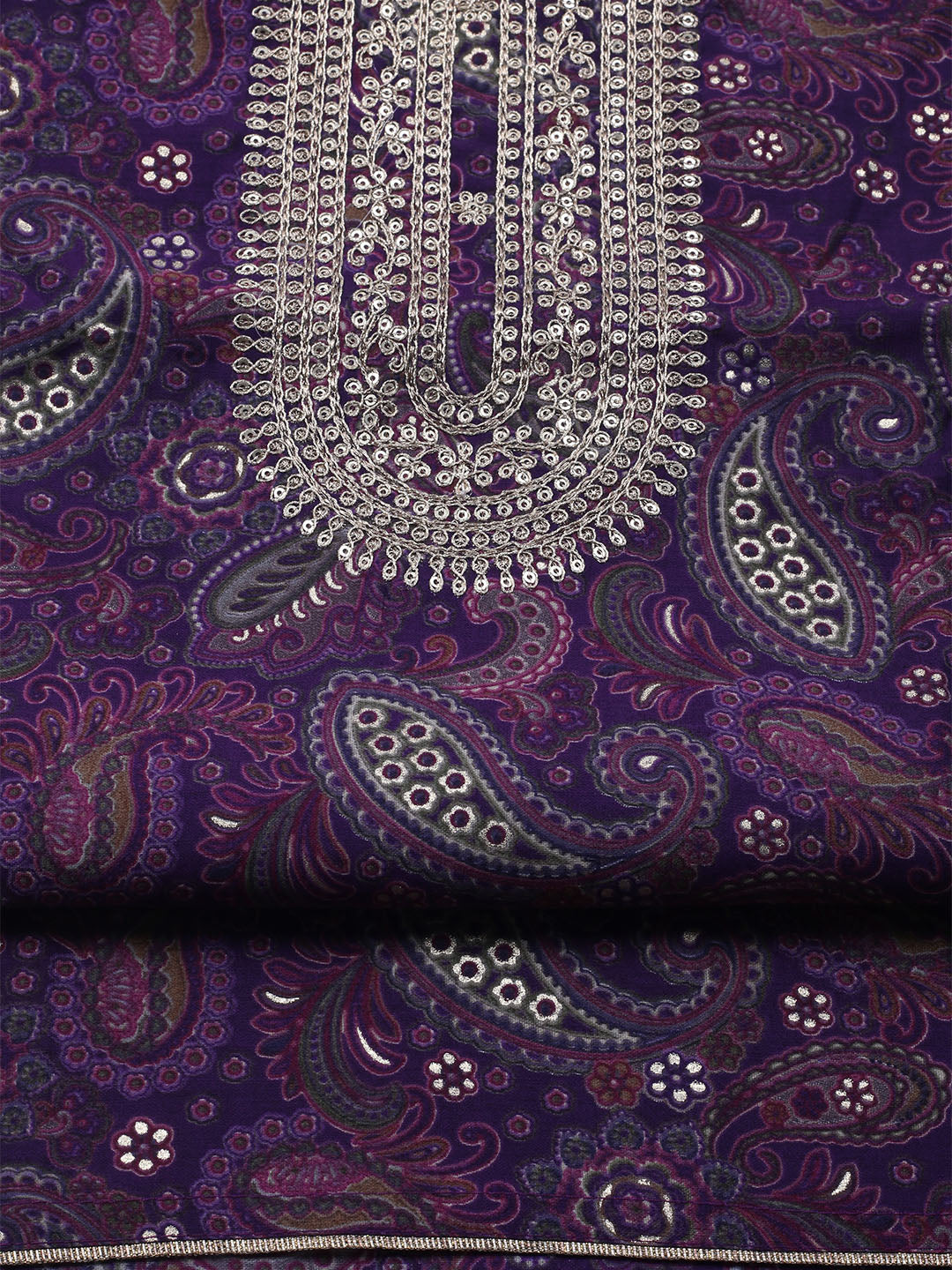 Neck Embroidered Cotton Blend Unstitched Suit With Dupatta