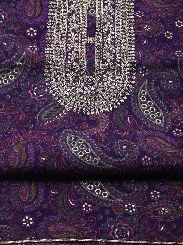 Neck Embroidered Cotton Blend Unstitched Suit With Dupatta