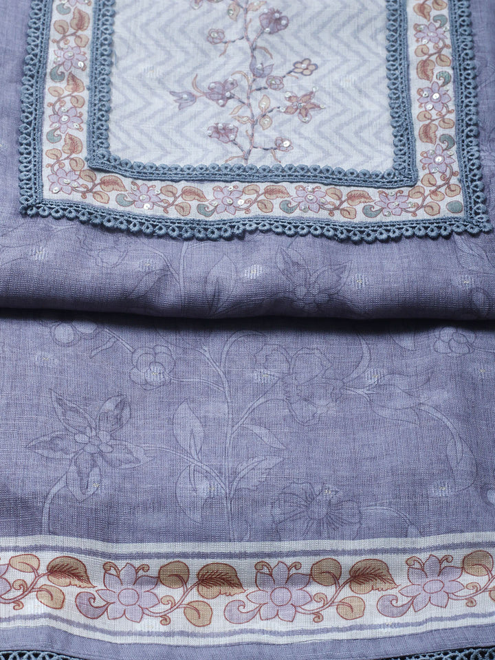 Printed Cotton Blend Unstitched Suit With Pant &amp; Dupatta