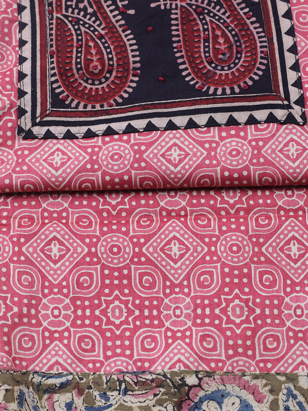 Printed Cotton Blend Unstitched Suit With Pant &amp; Dupatta