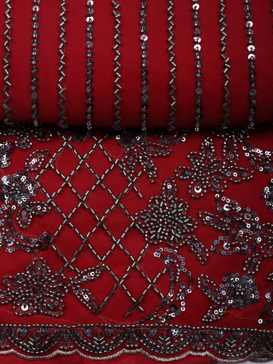 Embroidered Net Unstitched Suit With Pant &amp; Dupatta