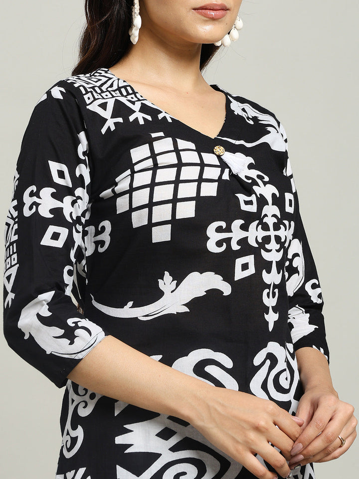 Printed Cotton Blend Kurta With Pants