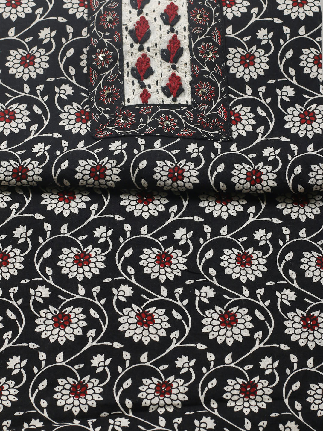 Embroidered Cotton Blend Unstitched Suit With Pant &amp; Dupatta