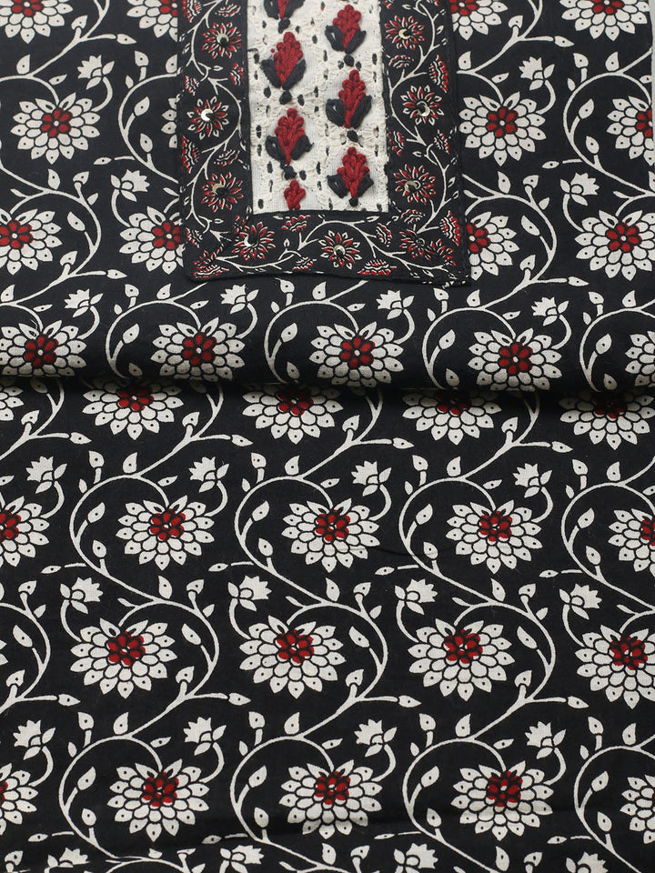 Embroidered Cotton Blend Unstitched Suit With Pant &amp; Dupatta
