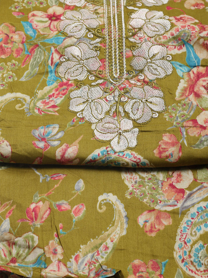 Neck Embroidered Cotton Blend Unstitched Suit With Dupatta