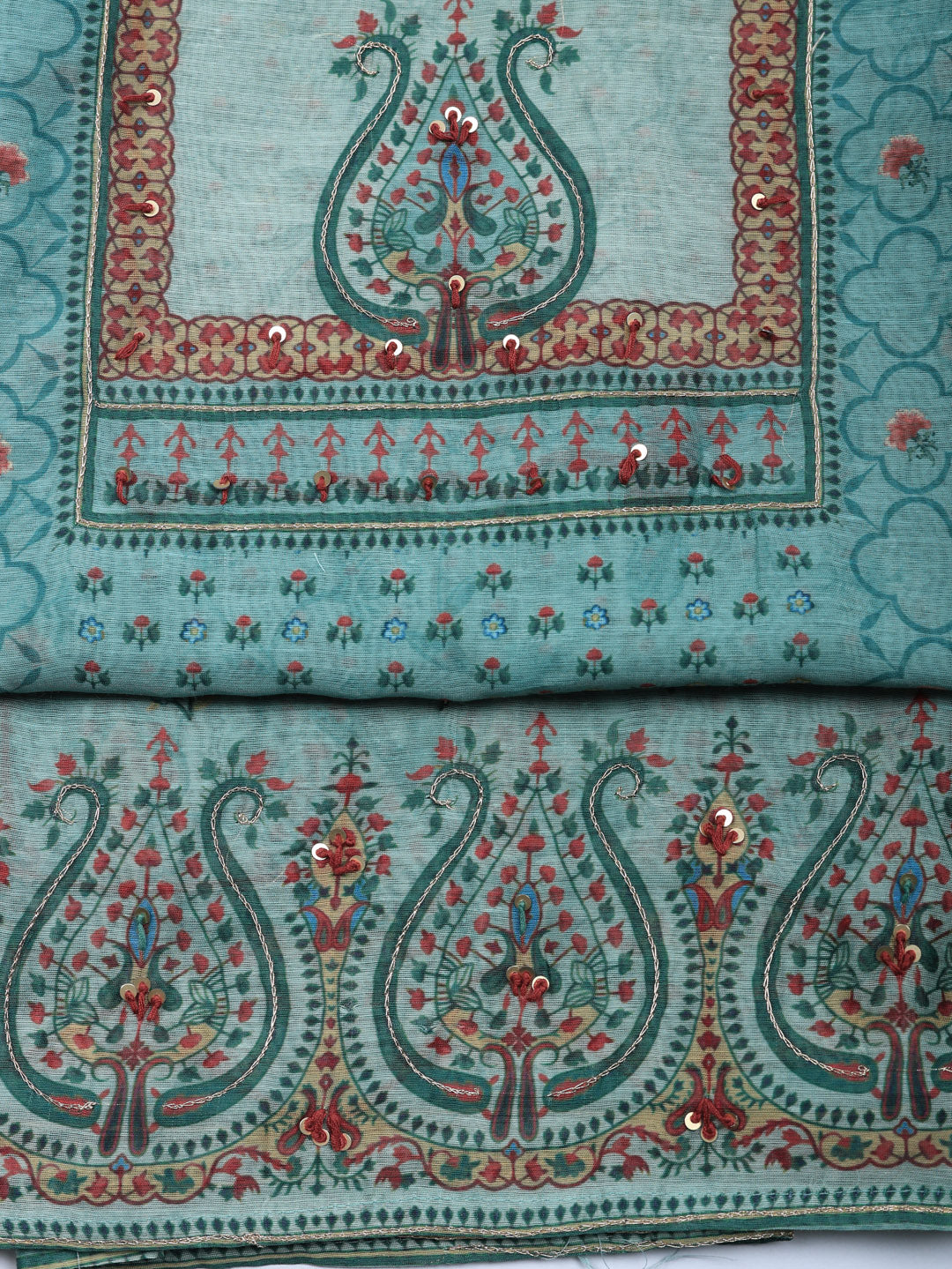 Embellished Chanderi Unstitched Suit With Pant &amp; Dupatta