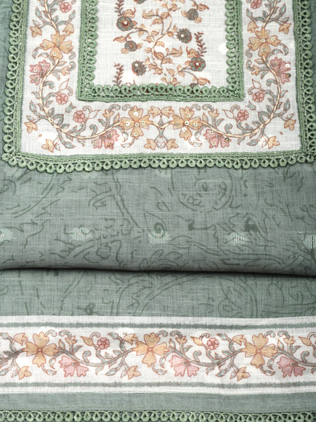 Embroidered Cotton Blend Unstitched Suit With Pant &amp; Dupatta
